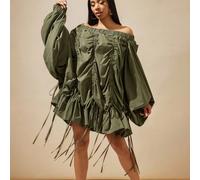 Robe bohème à manches ballons avec détail à cordon, épaules dénudées. Vêtements femme bohème, robe de printemps, robe d'été L,M,S,XL,XXLUnicoloreTissu tissé