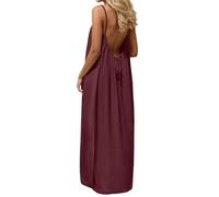 Robe Boheme Chic Caraco Dos Nu sans Manches pour Femme Robes Maxi d'été pour la plage Robe Casual Longue Et Fluide à Bretelles Spaghetti Dress Ample d’intérieur Elegant Couleur Unie Robes de Soirée