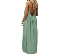 Robe Boheme Chic Caraco Dos Nu sans Manches pour Femme Robes Maxi d'été pour la plage Robe Casual Longue Et Fluide à Bretelles Spaghetti Dress Ample d’intérieur Elegant Couleur Unie Robes de Soirée