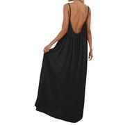 Robe Boheme Chic Caraco Dos Nu sans Manches pour Femme Robes Maxi d'été pour la Plage Robe Casual Longue Et Fluide à Bretelles Spaghetti Dress Ample d’intérieur Elegant Couleur Unie Robes n45