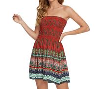 Robe Boheme Chic Courte sans Manche ete Fluide Robe Bustier Soiree Sexy et Elegante Epaule Denudee Robes Femmes d été Soldes Taille Elastique Qui Cache Le Ventre A-Line Boho Casual (M)