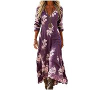 Robe Boheme Chic Femme Elegant - Maxi Col V Manches Longues Imprimé Géométrique Inspiration Ethnique Style Kaftan Grande Taille Ample Plage Vintage Automne Printemps Indienne Tunique Soirée Cocktail