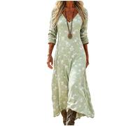 Robe Boheme Chic Femme Grande Taille - Maxi Col V Manches Longues Imprimé Géométrique Inspiration Ethnique Style Kaftan Ample Plage Vintage Automne Printemps Élégante Indienne Tunique Soirée Cocktail
