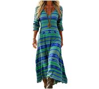 Robe Boheme Chic Femme Grande Taille - Maxi Col V Manches Longues Imprimé Géométrique Inspiration Ethnique Style Kaftan Ample Plage Vintage Automne Printemps Élégante Indienne Tunique Soirée Cocktail