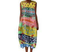 Robe Boheme Chic Femme Ronde Shirt Robes San Manches Casuel Ample A-Line Imprimé Fleur Robes Col en V Pas Cher Chic Robe De Soiree Femme Décontractée Dresses pour Vacances Travail