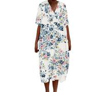Robe Boheme Chic Femme Soiree Tshirt Robes Manches Courtes Ample Casuel A-Line Imprimé Fleur Robes Col V Chic Ronde Robe Été Femme Longue Décontractée Dress pour Plage Vacances