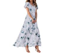 Robe Boheme Chic, Robe Été Femme Robe Grande Taille Chic Et Elegant Femme Col Rond Robe Coton Fleurie Femme Marque Manches Courtes Vente Flash du Jour Et Soldes Robe Bleu L