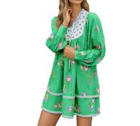 Robe Boheme Femme Imprimé- Robe Chemise Col en V Manches Longues Ample Chic Et Élégants Sexy Casual Polyvalent Mini Dress Style Y2K Léger Polyvalent pour Vacances Fête 2025