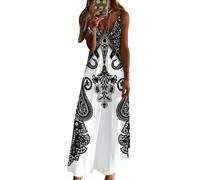 Robe Boheme Femme Longue D Ete Robe de Plage Tunique Été Casual Col V Bohème D'Été Droite Ample Fleurie Fluide Décontractée pour Femme Oversize D'Anniversaire Robes Femmes D Été Grande Taille