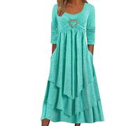 Robe Boheme Femme Manches Longues- Robe Longue Col Rond Irrégulier Plissée Volants Décontracté Couleur Unie Coupe Ample Chic Et Élégants Swing Ourlet Fluide Confortable Doux Tempérament Dress