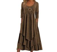 Robe Boheme Femme Manches Longues- Robe Longue Col Rond Irrégulier Plissée Volants Décontracté Couleur Unie Coupe Ample Chic Et Élégants Swing Ourlet Fluide Confortable Doux Tempérament Dress