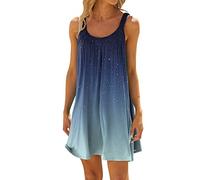 Robe bohème pour femme avec impression, robe courte sans manches, à bretelles, comme mini robe et bikini Cover Up, coupe ample pour la plage et les tenues d'été, E06 Blu, XL