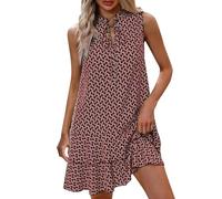 Robe bohème sans Manches à Lacets, col en V, imprimé Tendance, frontière du Commerce extérieur européen et américain, Nouvelle Collection Robe Cocktail Femme (Red, L)