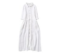 Robe bohémienne en coton et lin pour femmes - Robe maxi longue unie classique tendance boho à manches 3/4 avec ceinture, Taille M
