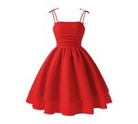 Robe Bretelle Fille été sans Manches Volants Superposés Mignon Robe Corset Fille Princesse Chic et Elegant Fluide a la Mode Confortable Casual Bapteme Soirée Vacances 7-12 ans (11-12 ans, Rouge #b)