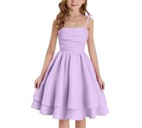 Robe Bretelle Fille été sans Manches Volants Superposés Mignon Robe Corset Fille Princesse Chic et Elegant Fluide a la Mode Confortable Casual Bapteme Soirée Vacances 7-12 ans (11-12 ans, Violet)