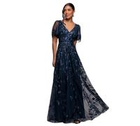 Robe brodÃ©e Ã manches Ã©vasÃ©es femme Goddiva Bleu 38
