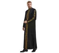 Robe brodée en velours doré pour homme musulman Jubba Thobe Caftan long Pakistan Aman Abaya Arabie Saoudite Djellaba Islam Vêtements Noir S