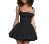 Robe bustier corset y2k pour femme avec bordure en dentelle blanche, bretelles spaghetti, sans manches, taille haute, ligne A, mini robe - Comme le montre la photo - S