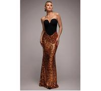 Robe bustier en crêpe et sequins femme Goddiva Scuba Bronze 42