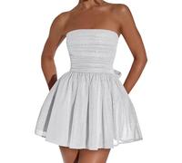 Robe Bustier Femme Sexy, Mini Robe Femme en Tulle sans Manches Epaules Dénudées Taille Haute Couleurs Unie Bandeau Dress Chic Et élégante Coupe AjustéE Swing pour SoiréE Fête Cocktail Clubbing