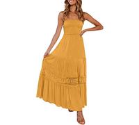 Robe Bustier Femme Soiree Chic Mariage invité Robe Longue Femme ete Boheme Simple Maxi Robe de Plage Femme Dos Nu Fluide sans Manches Robe Vintage Femme Retro uni Casual Vacances (Orange, M)