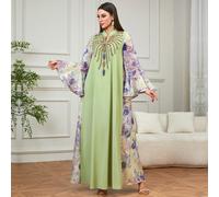 Robe caftan à manches longues et col en V en tissu fleuri brodé et perlé, nouvelle arrivée pour le festival du Moyen-Orient. Idéal pour les fêtes et le port quotidien à Dubaï et en Turquie. Manches év