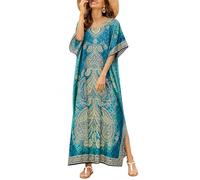 Robe Caftan Grande Taille, Tunique Longue, Style Kimono, Robe de soirée, de Plage, décontractée, Bleu Turquoise, Taille Unique
