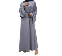 Robe caftan pour femme - Col rond uni - Ceinture - Manches larges - Coupe ample - Simple et élégante, 10#_Gris clair, M
