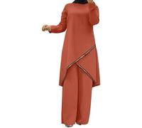 Robe caftan pour femme - Ensemble de 2 pièces - Col rond - Manches longues - Pantalon large - Tenue décontractée coordonnée - Vêtements de prière islamique modeste - Tenue de Dubaï - Robe maxi caftan