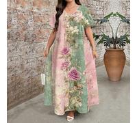 Robe caftan vintage chic à fleurs de rose grande taille, robe maxi romantique artistique élégante, tenue de croisière ample et flatteuse, robe de jardin, robe de cocktail de mariage, robe d'été bohème