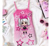 Robe cami de longueur midi décontractée et simple pour jeune fille, avec fille de bande dessinée, étoile, motif à paillettes ombré pour filles mignonnes et cool, convient pour l'été, tenue de fête 6Y,