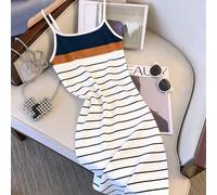 Robe cami midi style décontracté coréen minimaliste recommandé et best-seller, blocs de couleurs rayé, pour le trajet, la maison et l'extérieur, streetwear quotidien décontracté L,M,S,XL,XSGéométrique