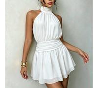Robe camisole courte élégante sans dos et sans manches pour femmes, robe mini en tissu tissé non extensible, convient pour les fêtes d'été et les tenues sexy, blanc L,M,S,XL,XSUnicoloreTissu tissé