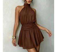 Robe camisole courte élégante sans manches et dos nu pour femmes, en tissu non extensible, robe mini convenant pour les fêtes d'été et les tenues sexy L,M,S,XL,XSUnicoloreTissu tissé