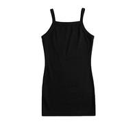 Robe caraco d'été sans manches pour fille avec bretelles spaghetti en maille côtelée, coupe ajustée, Noir , 3-4 ans