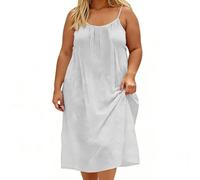 Robe caraco pour femme, dos nu, grande taille, robe d'été en lin, col rond, sans manches, bretelles spaghetti, robe mi-longue, ample, élégante, robe d'été de plage de couleur unie, respirante et