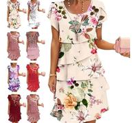 Robe cascade à imprimé floral multi-plantes pour femme en mousseline de soie imprimée 3D sans manches, robe midi décontractée, légère pour l'été, ecru, L