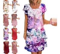 Robe cascade à imprimé floral multi-plantes pour femme en mousseline de soie imprimée 3D sans manches, robe midi décontractée, légère pour l'été, violet, XL