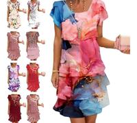 Robe cascade à imprimé floral multi-plantes pour femme en mousseline de soie imprimée 3D sans manches, robe midi décontractée, légère pour l'été, bleu, 3XL