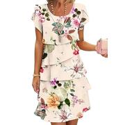 Robe cascade à imprimé floral multi-plantes, robe d'été bohème à imprimé floral avec ourlet en cascade pour la plage, les vacances, le quotidien, Style a, L