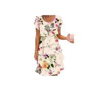 Robe Cascade à imprimé Floral Multi-Plantes, Robe Florale pour Femme, Robes décontractée (Beige,3TG)