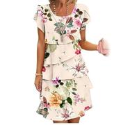 Robe cascade à imprimé floral multi-plantes, robes d'été décontractées, robe florale bohème sans manches pour femme, beige, L