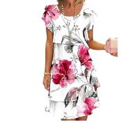 Robe cascade à imprimé floral multi-plantes, robes d'été décontractées, robe florale bohème sans manches pour femme, Rouge, L