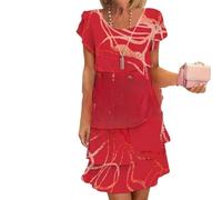Robe cascade à imprimé floral multi-plantes, robes tendance pour femmes, robes décontractées sans manches à imprimé bohème pour femmes, Rouge, M