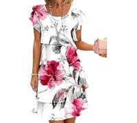 Robe cascade à imprimé floral multi-plantes, robes tendance pour femmes, robes décontractées sans manches à imprimé bohème pour femmes, blanc, L
