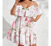 Robe casual à épaules découvertes avec imprimé floral bohème grande taille, minimaliste et pour le port quotidien, pour l'été 0XL,1XL,2XL,3XL,4XL,5XLFloral,Plantes,Tout ImpriméTissu tissé