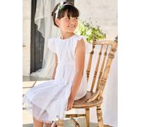Robe cérémonie bi-matière en broderie anglaise et tulle fille blanc 8A