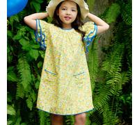 Robe cérémonie coton palmiers butterfly jaune bleu 9/10A