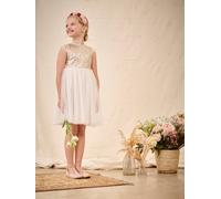 Robe cérémonie en sequins et tulle pailleté fille or 8A
